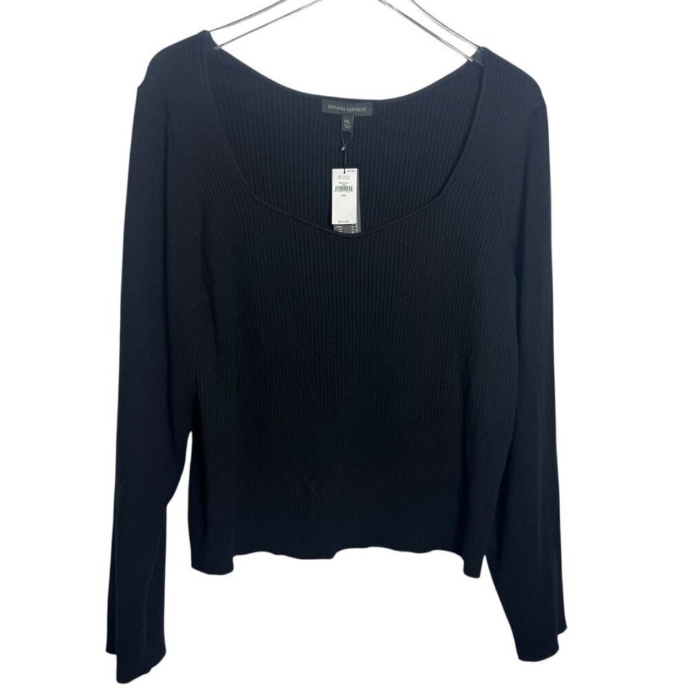 Banana Republic Serene Sweater Black XXL womens Soft Ribbed Scoop Neck